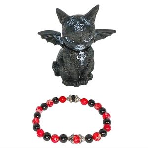 Red Sea Sediment Jasper & Black Onyx Beaded Bracelet New Age Grunge Gothic Y2K
